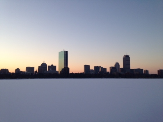 Scenes from a sunrise run along the frozen Charles River